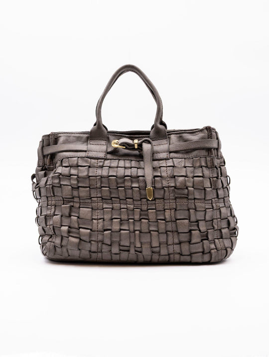 Borsa Penelope Campomaggi in Pelle Intrecciata Cemento