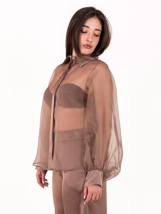 Camicia D Exterior in Organza di Seta Mocha