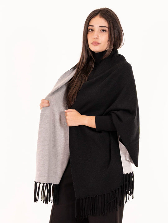 Alpha Studio Mantle with Pure Wool Black Fringes