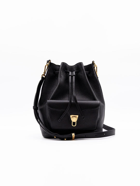 Eimer Beat Generation Marienkäfer aus genarbtem schwarzem Leder