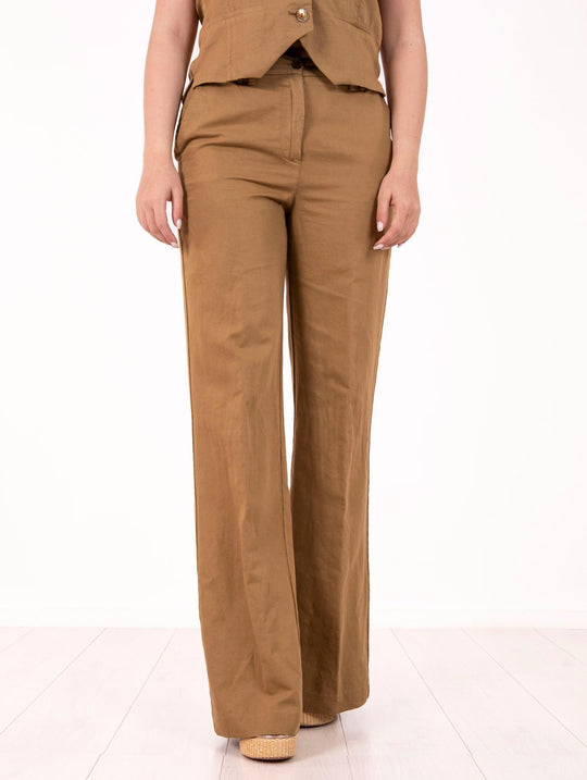 Pantalone Palazzo Alessia Santi in Cotone e Lino Senape