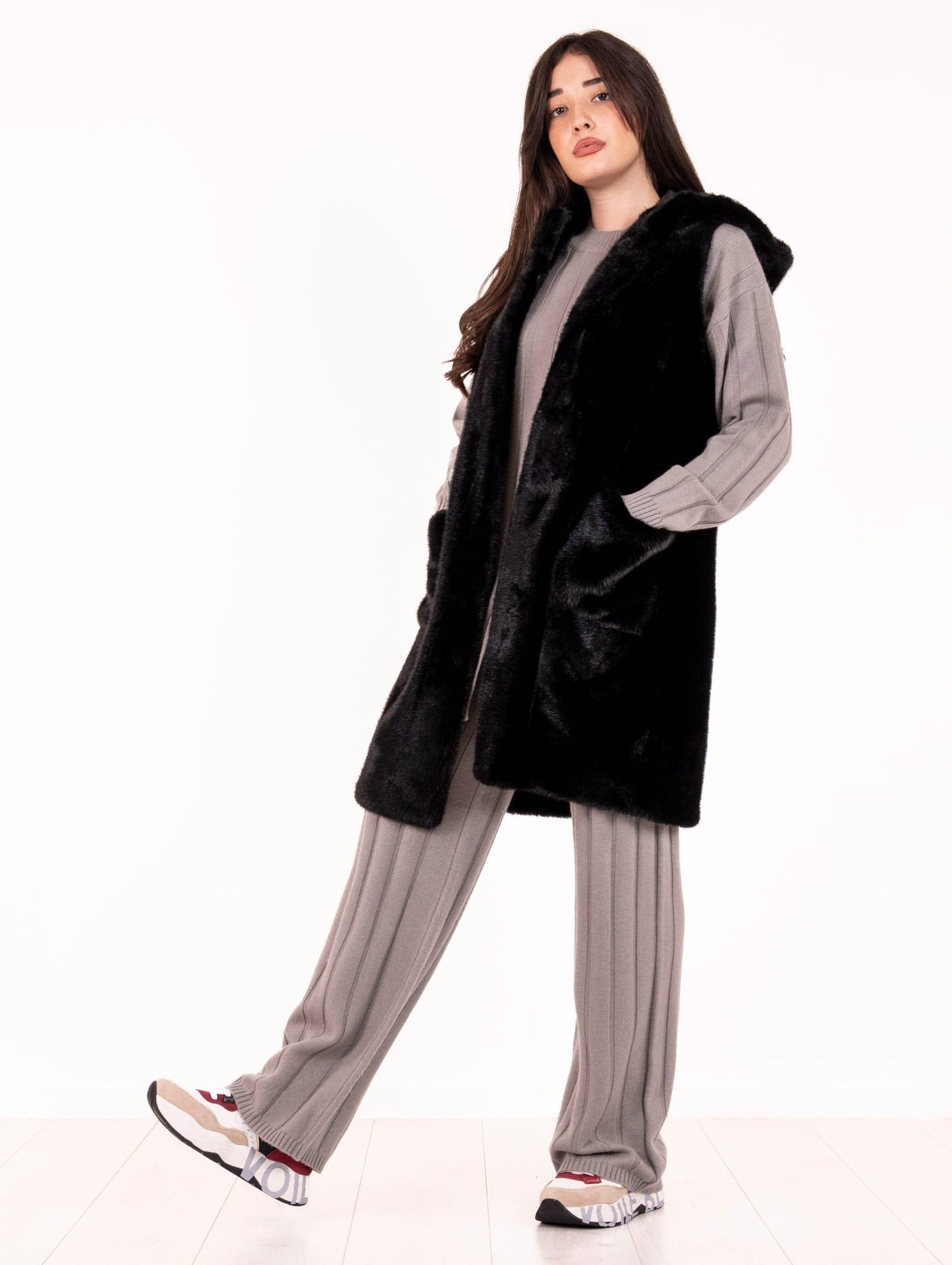 Gilet Eco Pelliccia Leon e Loulou Nero L614MINK00024 Leon & Loulou