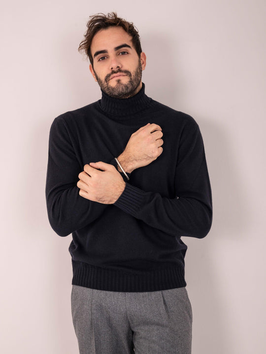 Zanieri Rollkragenpullover aus doppellagigem Kaschmir Blau