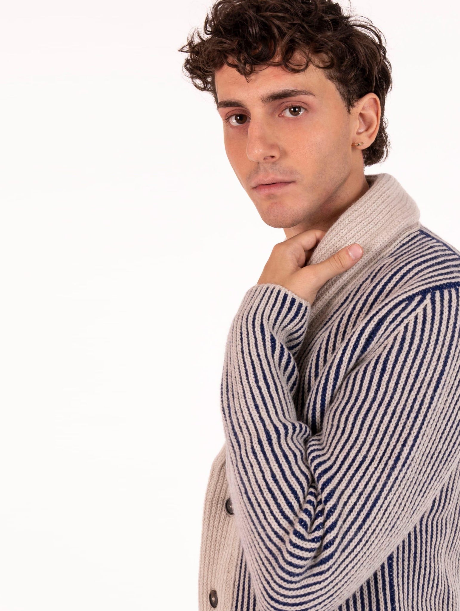 Cardigan Zanieri in Lambswool e Cashmere Corda e Blu CG-CAU-3536-B0001 Zanieri