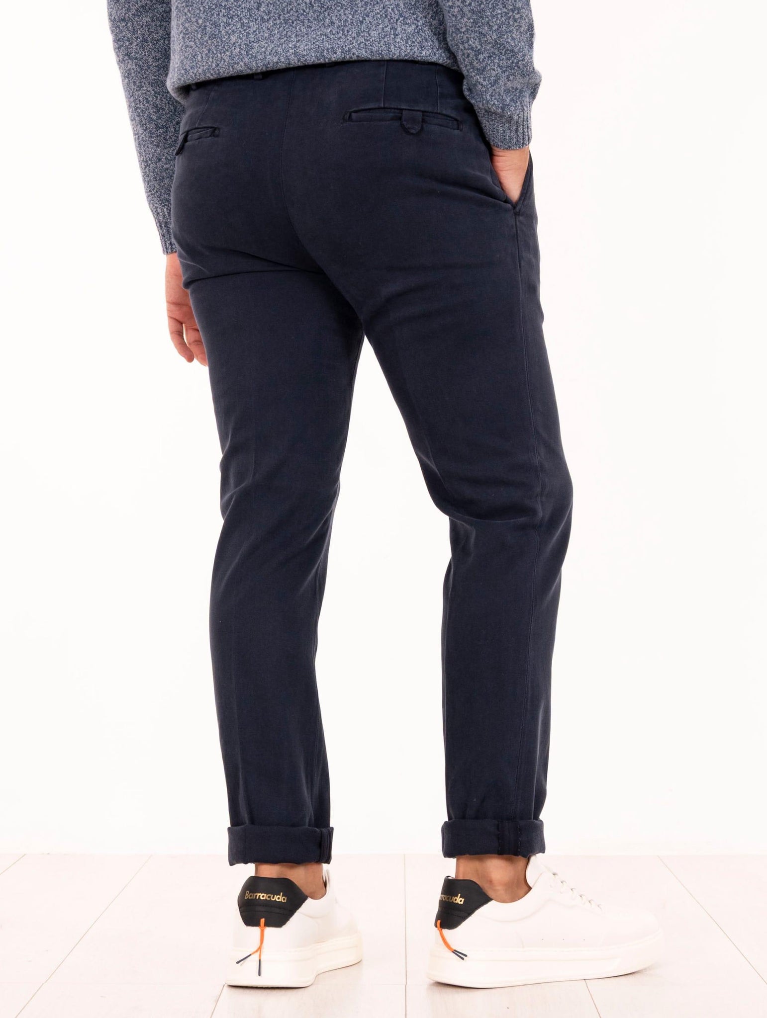 Pantalone Devorè in Cotone e Tencel  Navy DVR1-G046TC394 Devore