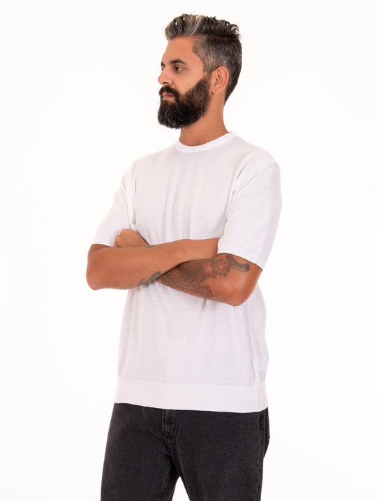 Alpha Studio Shirt aus weißem Baumwoll-Crêpe