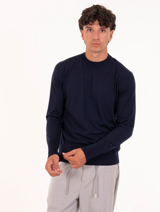 Eleventy Milano Platinum Sweater in 14 Micron Wool Blue