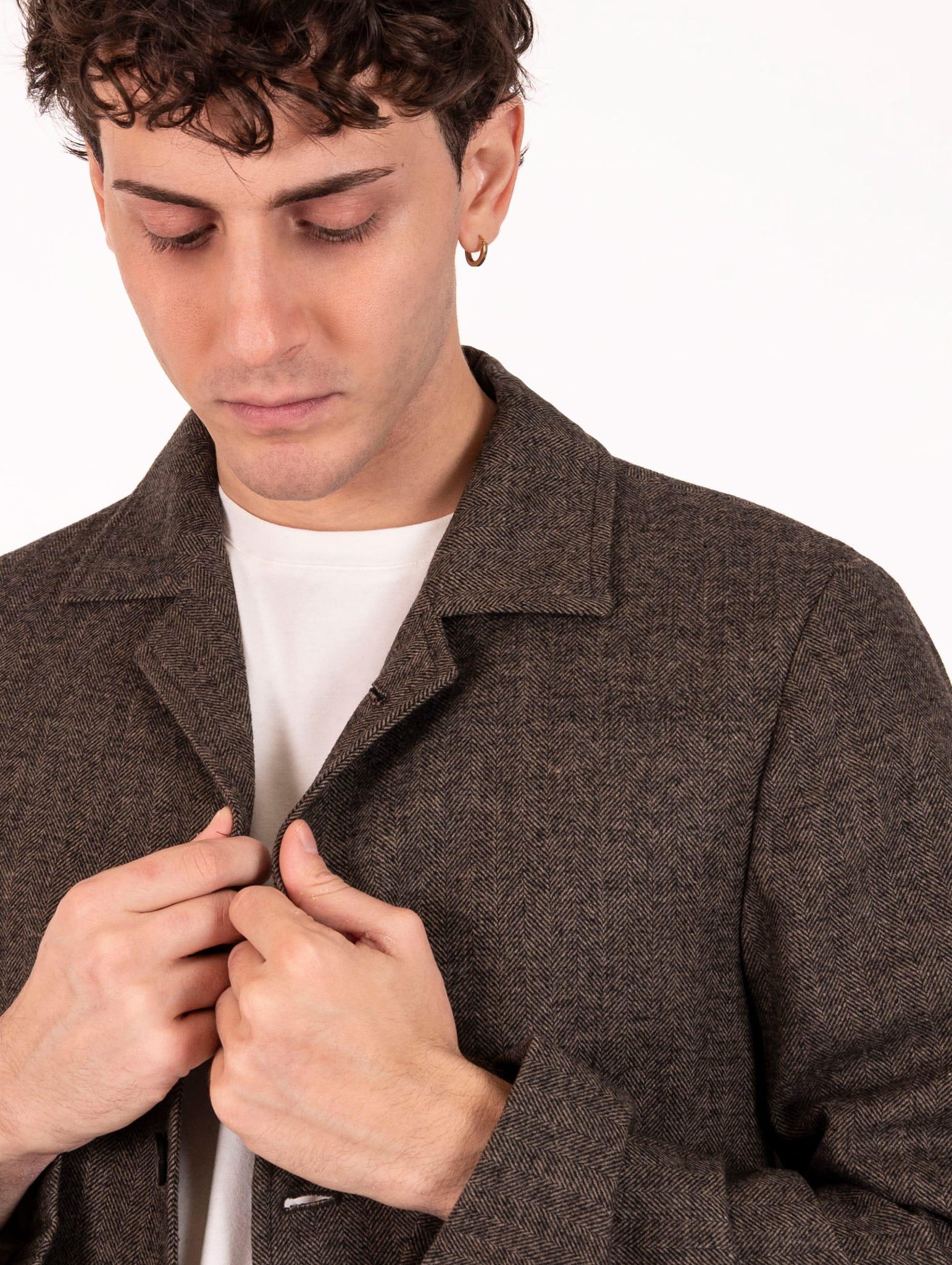 Giacca AT.P.CO. in Misto Lana e Viscosa Spigata Nero e Marrone LOGAN717TF509299 AT.P.CO