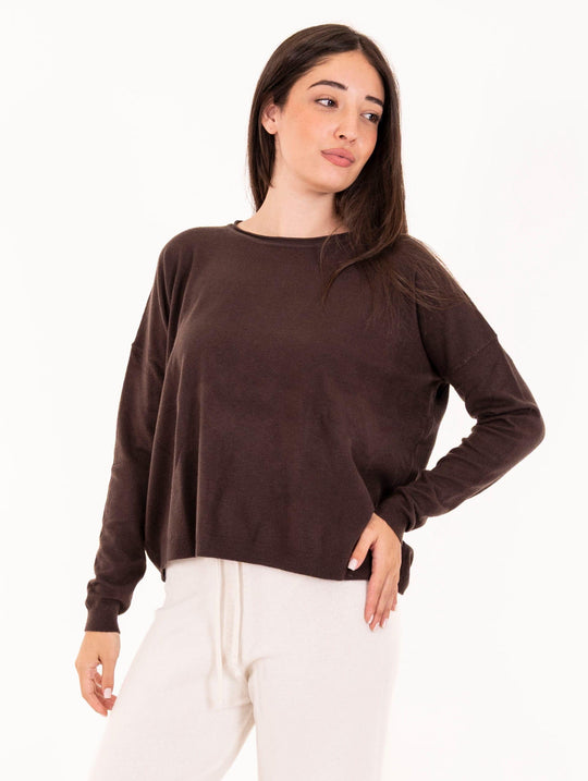 Maglia Boxy White Wise in Lana e Viscosa Testa di Moro