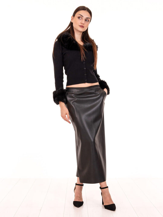 Mini Cardigan No Secret con Ecopelliccia Liquirizia