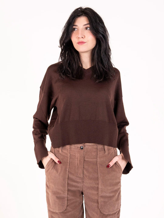 Pullover V Boxy Daniele Fiesoli aus extrafeiner Merinowolle Mokka