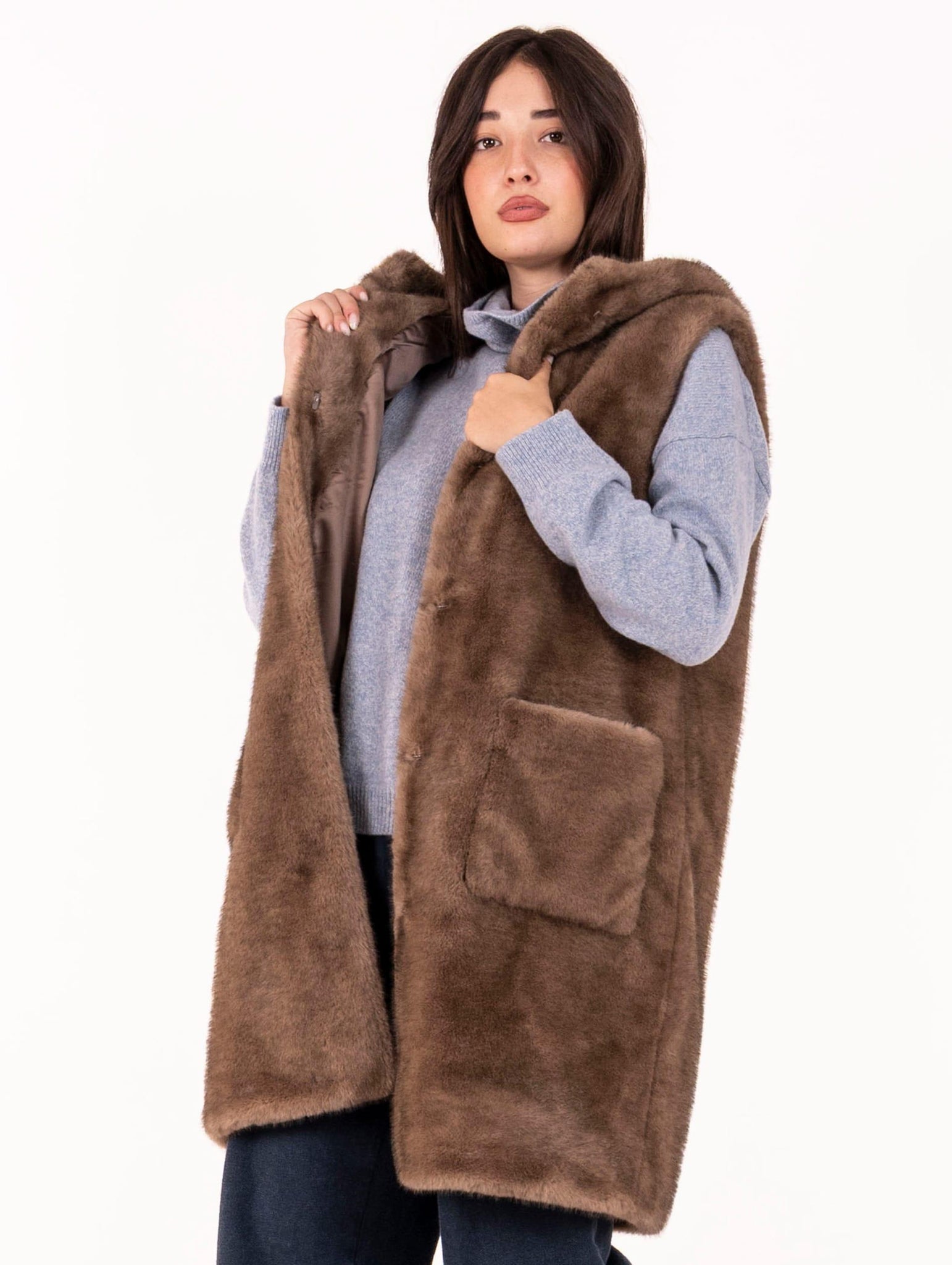 Gilet Eco Pelliccia Leon e Loulou Moka L614MINK00043 Leon & Loulou