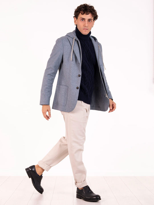 Jacke Eleventy Milano mit Brustpanzer aus Wolle Zuckerpapierblau