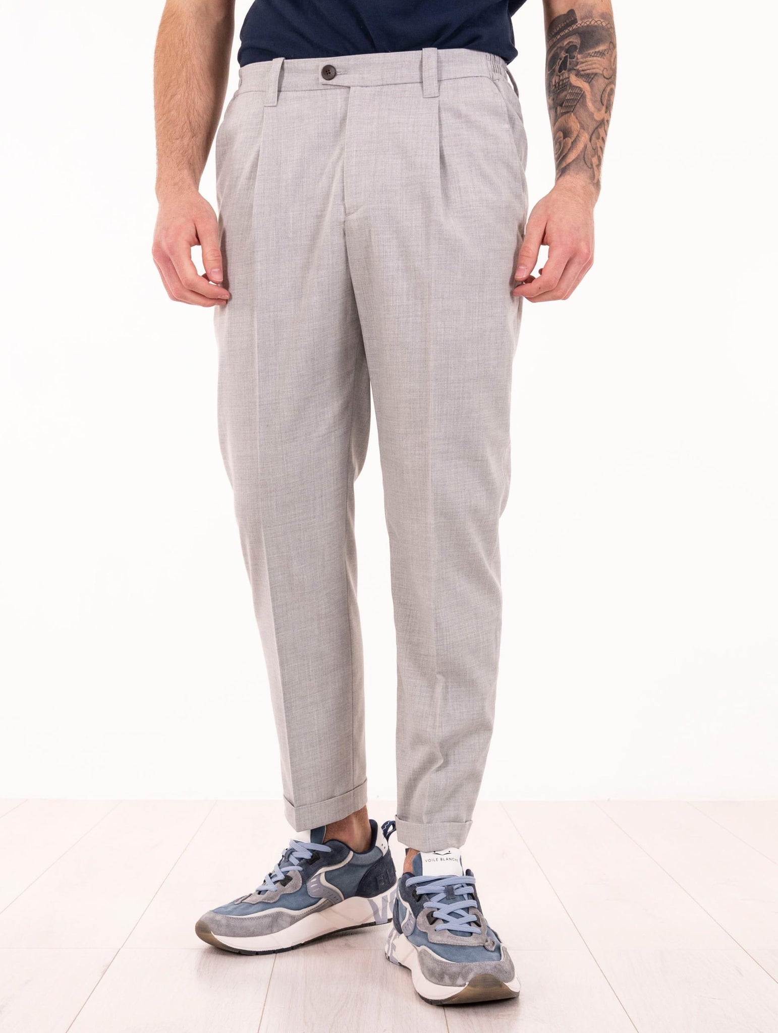 Pantalone Devore Effetto Lana in Tessuto Tecnico e Viscosa Grigio Chiaro DVR47C-H10060223 Devore