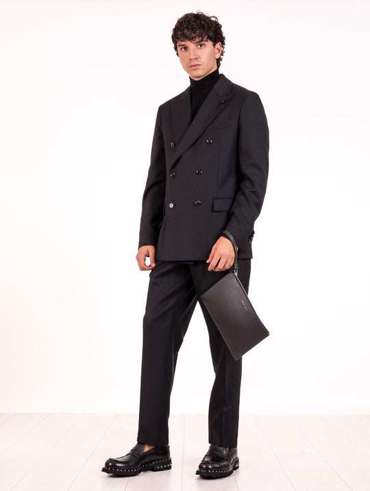 Lardini Double-Breasted Dress in Black Virgin Wool