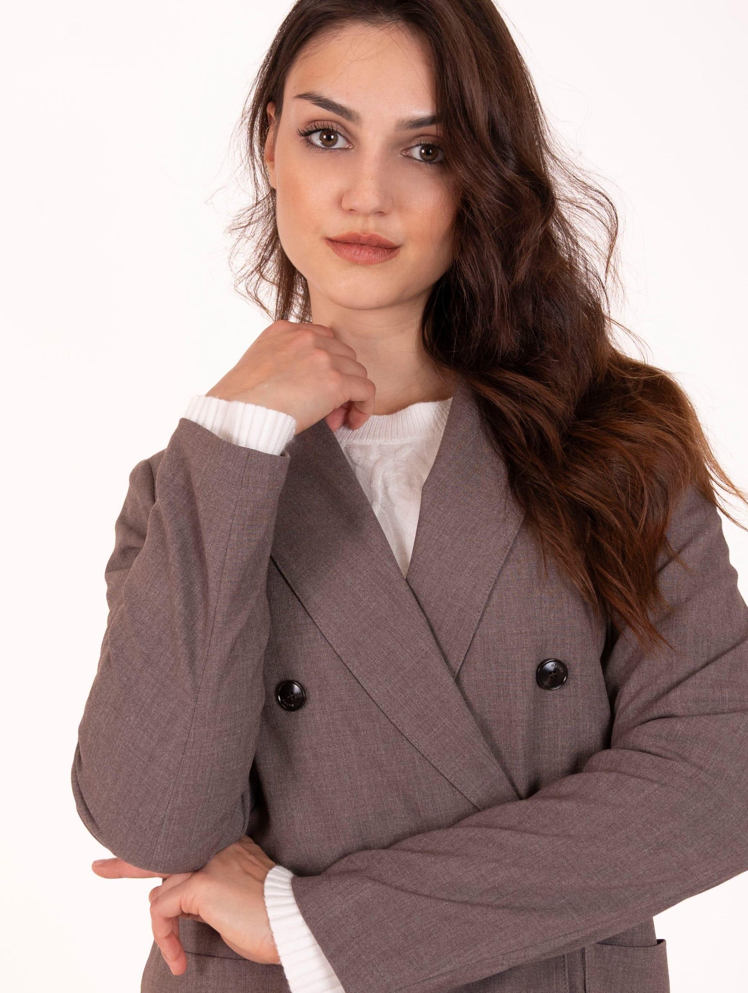 Giacca Doppiopetto Myths in Foulard di Viscosa Stretch Mastice 52WD2133328 Myths