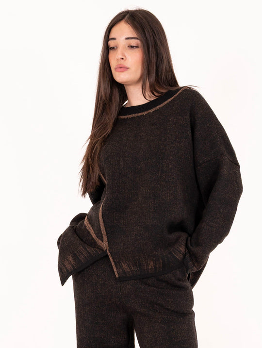Maglia Asimmetrica Bye Firenze in Lana e Viscosa Marrone Melange