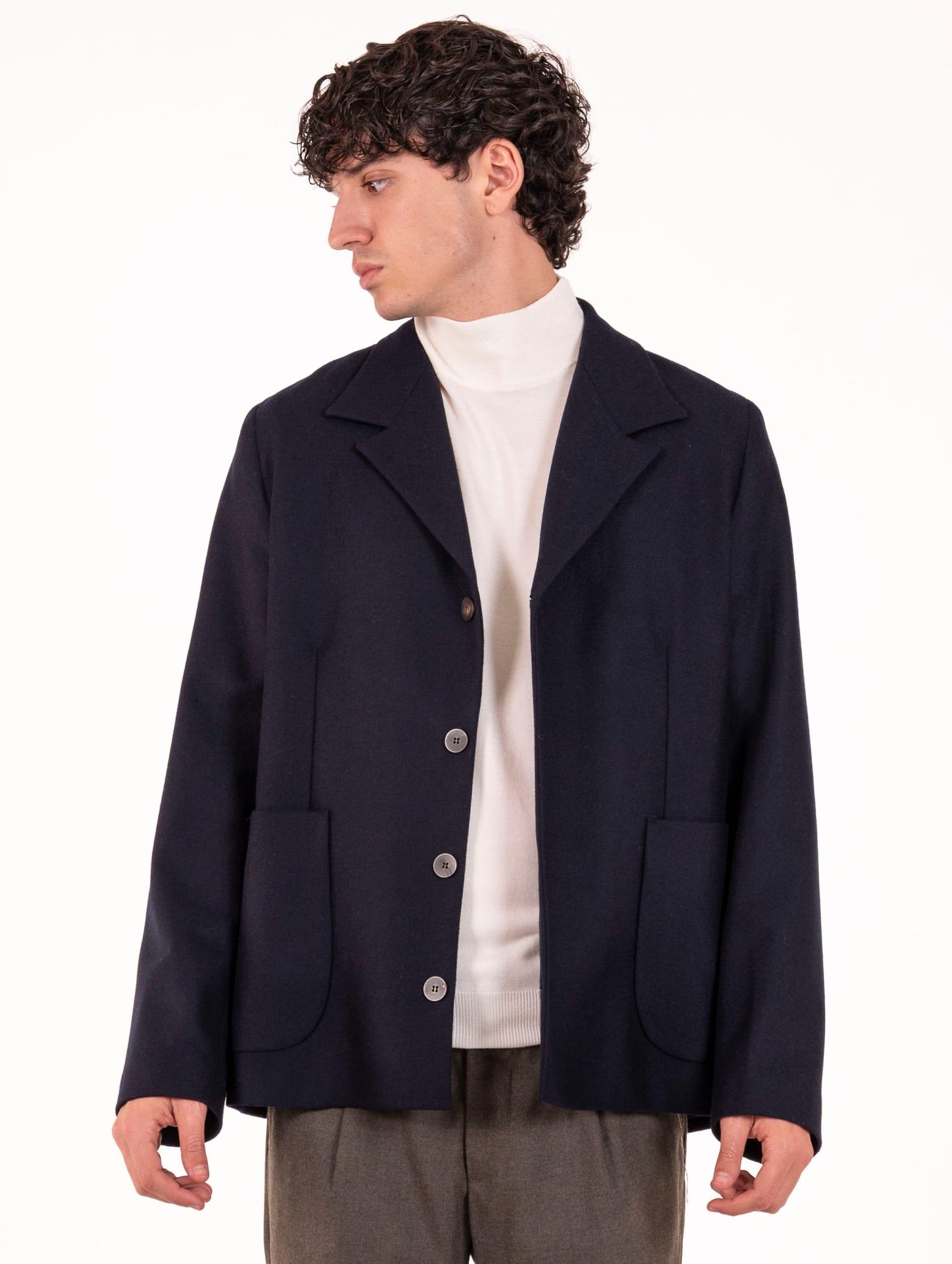 Giacca Devore in Lana Vergien Loro Piana Blu Notte DVG5C-W20890325 Devore