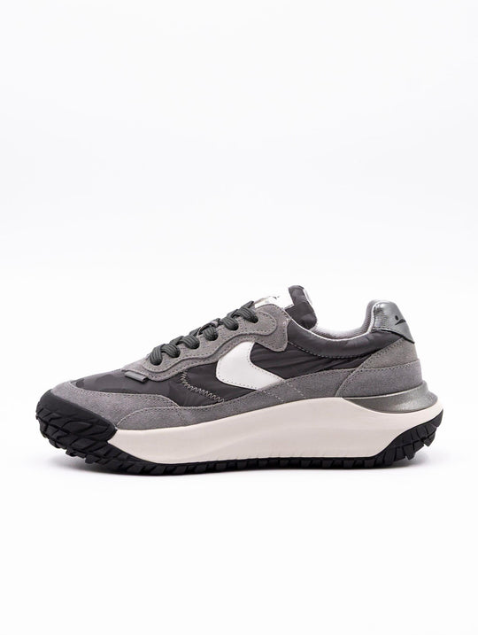 Sneakers Club Act Voile Blanche in Suede e Nylon Piombo e Argento