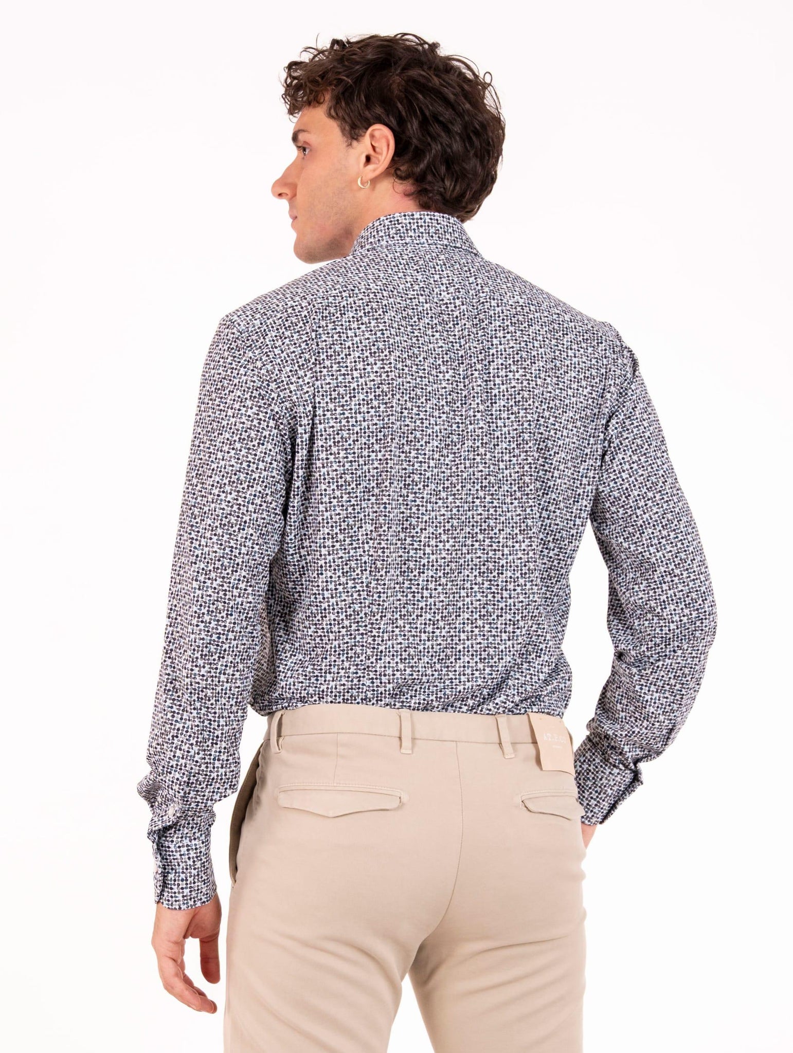 Tecno Camicia Orian Antibatterica Bianca Fantasia Pois Marrone e Verde T10202FT4382 Orian