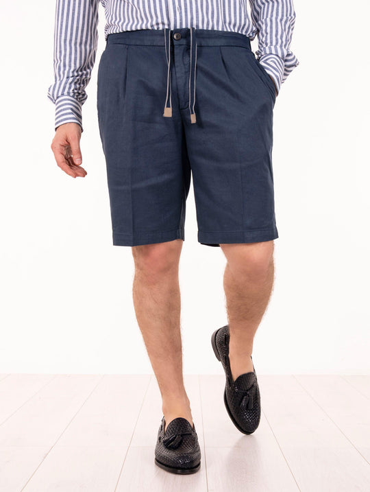 Stretch Cotton Devore Bermuda Night Blue