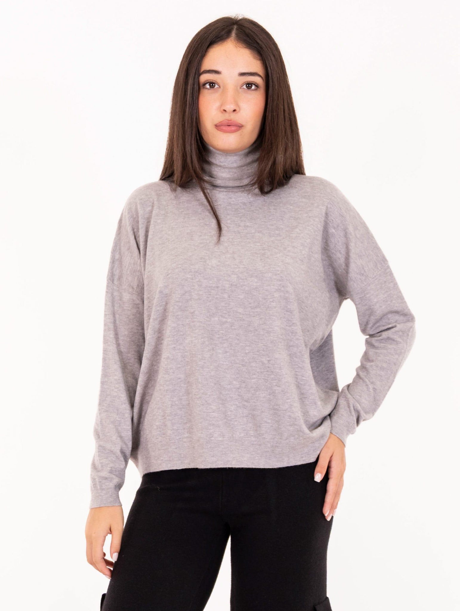 Maxi Maglia Dolcevita White Wise in Lana e Viscosa Grigio WW2001112 White Wise