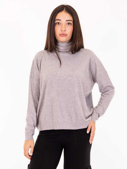 Maxi Rollkragenpullover Weiß Wise in Wolle und Viskose Grau