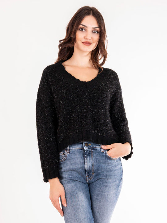 Pullover V Anna Molinari aus schwarzem Fil Coupé