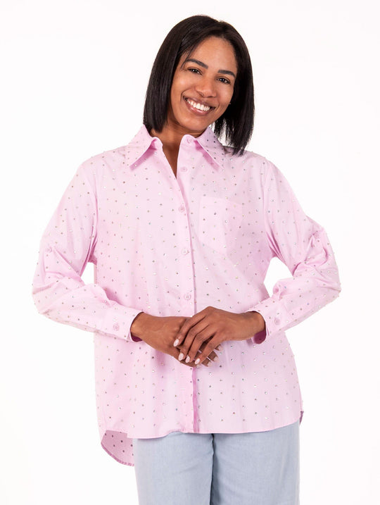 Camicia Strass Nosecrets in Cotone Rosa