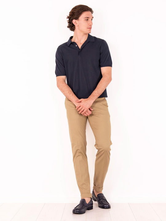 Zanieri Chic Polo aus navyfarbenem Baumwollkrepp