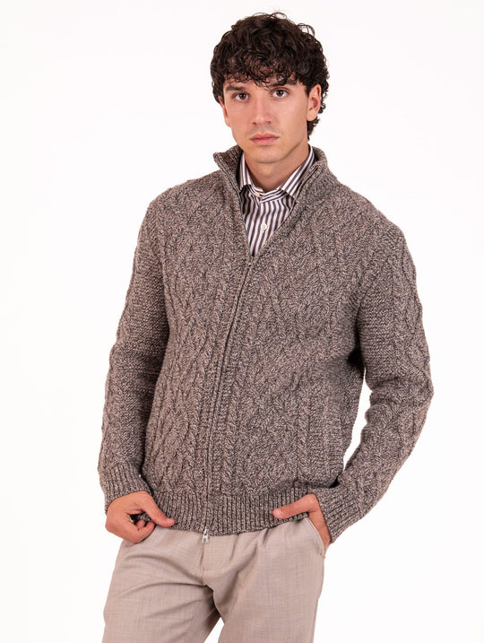 Cardigan Luigi Gentile in Lana Supergeelong Extrafine Marrone e Panna