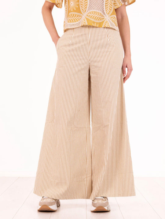 Pantalone Stripes Traffic People Cotone e Viscosa Bianco e Cammello