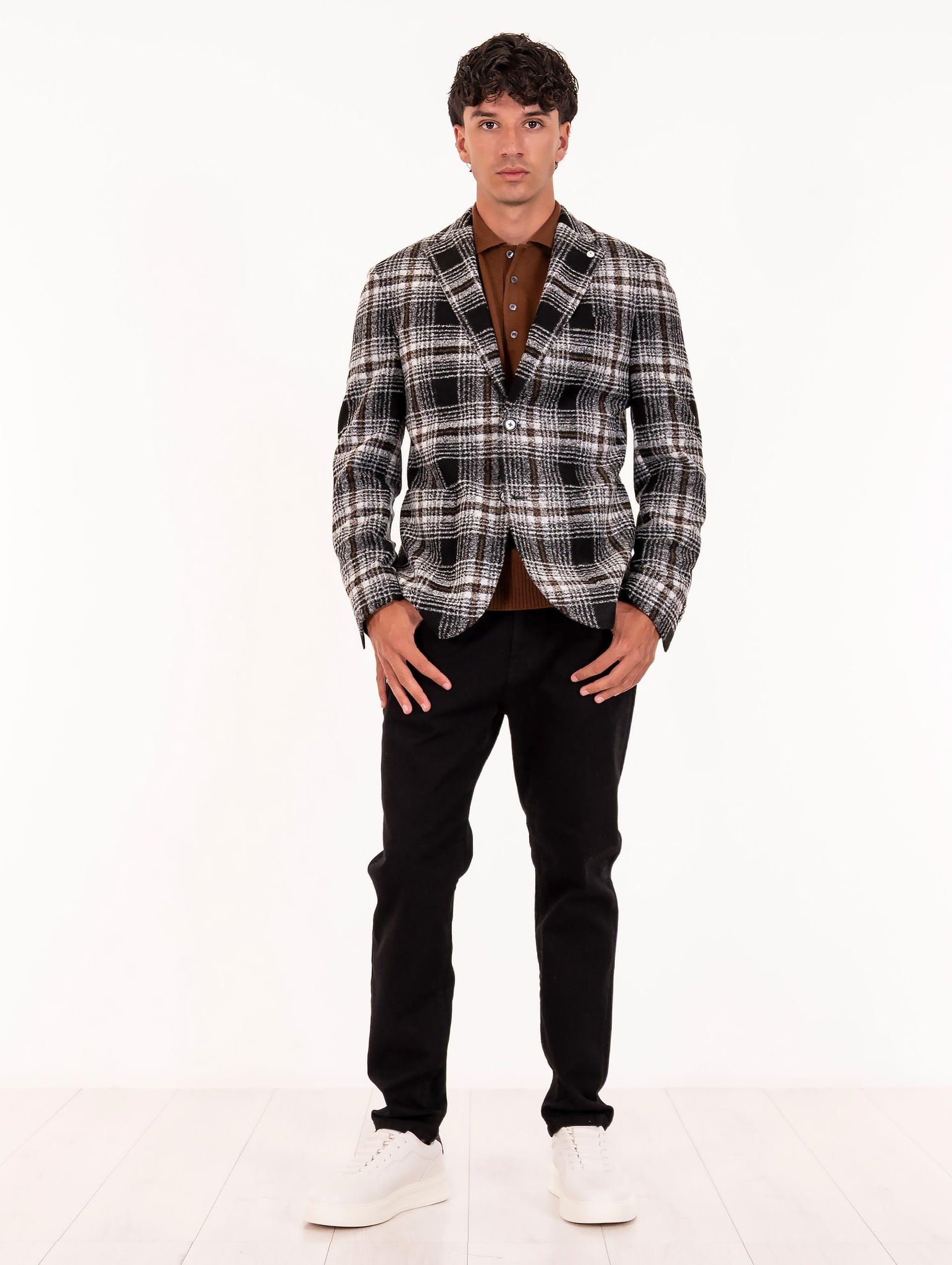 Giacca L.B.M. 1911 in Jersey di Lana Check Nero e Bianco 28115573301 L.B.M. 1911