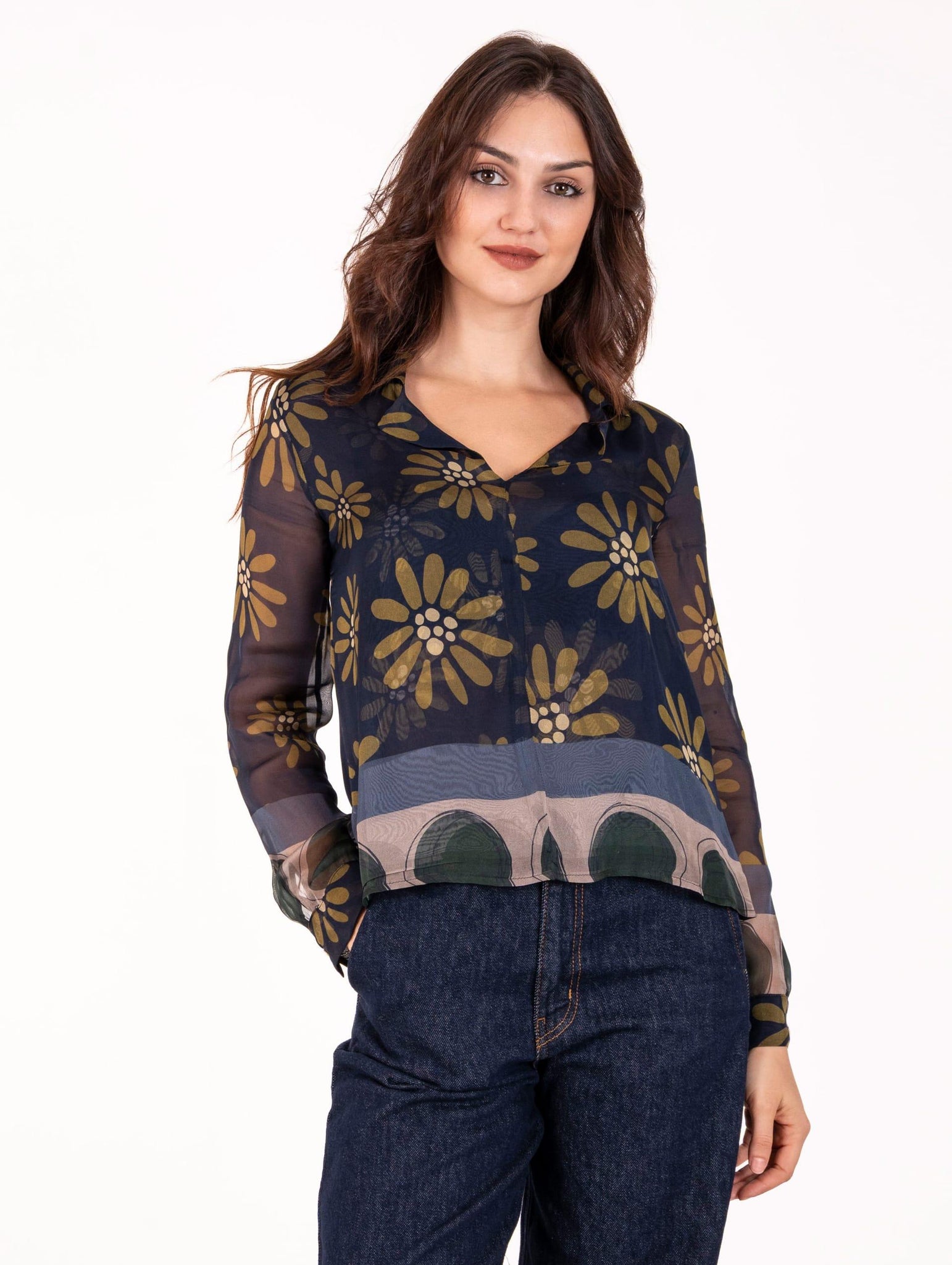 Blusa Fantasy Alessia Santi in Seta e Viscosa Blu SD45029529044-02 Alessia Santi
