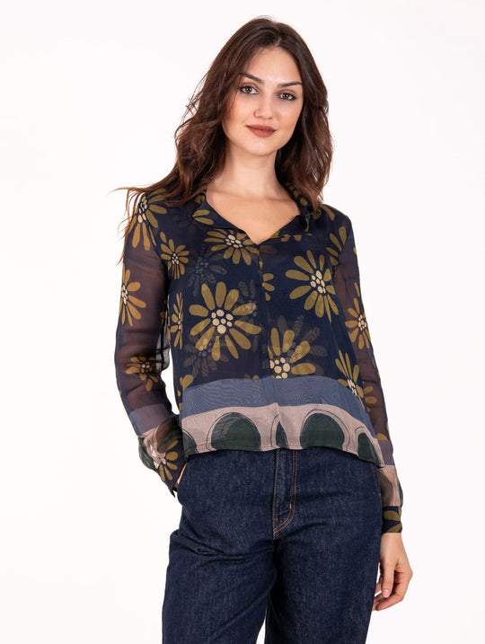 Blusa Fantasy Alessia Santi in Seta e Viscosa Blu