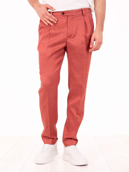 Pantalone Devore in Lana, Cotone, Lino e Seta Salmone