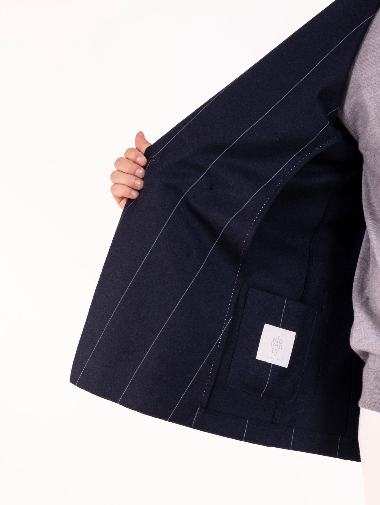 Giacca Doppiopetto Eleventy Milano in Jersey di Lana Gessata Blu e Azzurra L70GIAA02BOTTES0L23311 Eleventy Milano