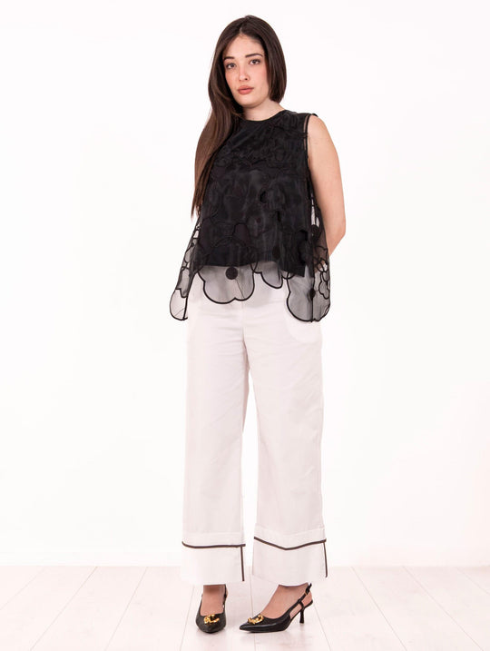 Pantalone Daniele Fiesoli in Cotone Stretch Bianco e Fango