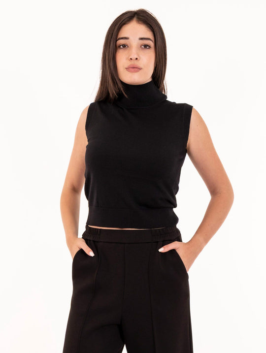 Sleeveless Turtleneck Alpha Studio in Black Merino Wool