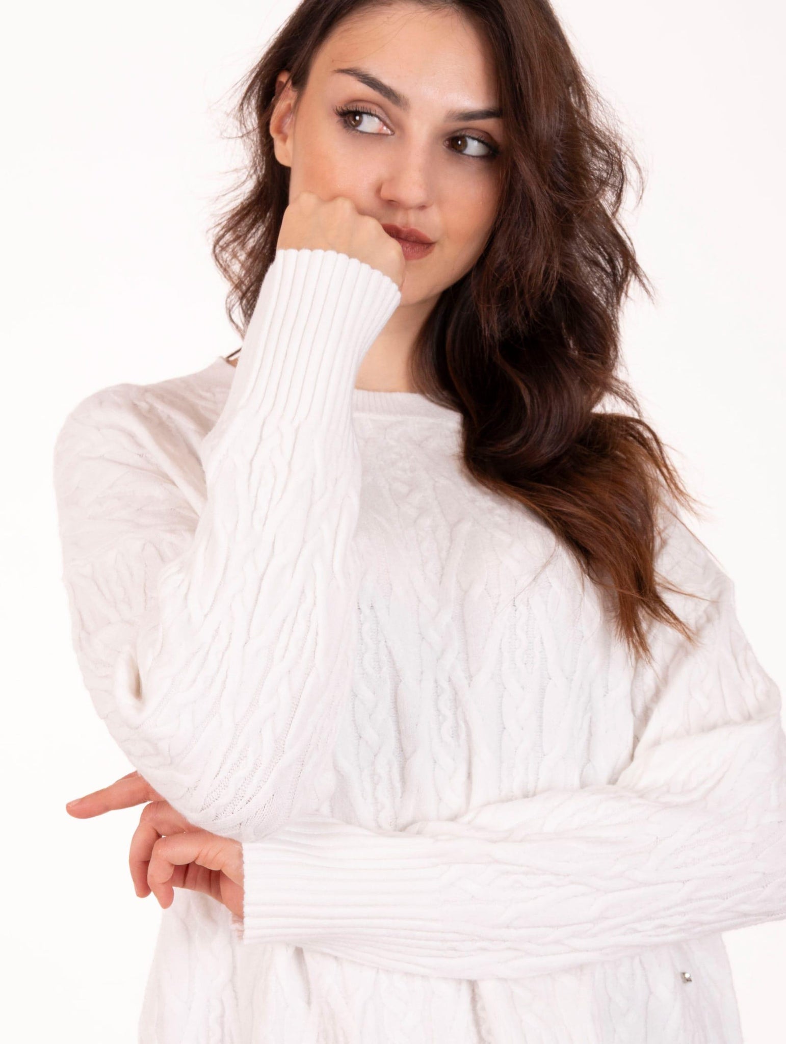 Pull Girocollo White Wise in Misto Viscosa Trecce Bianco WW2012552 White Wise