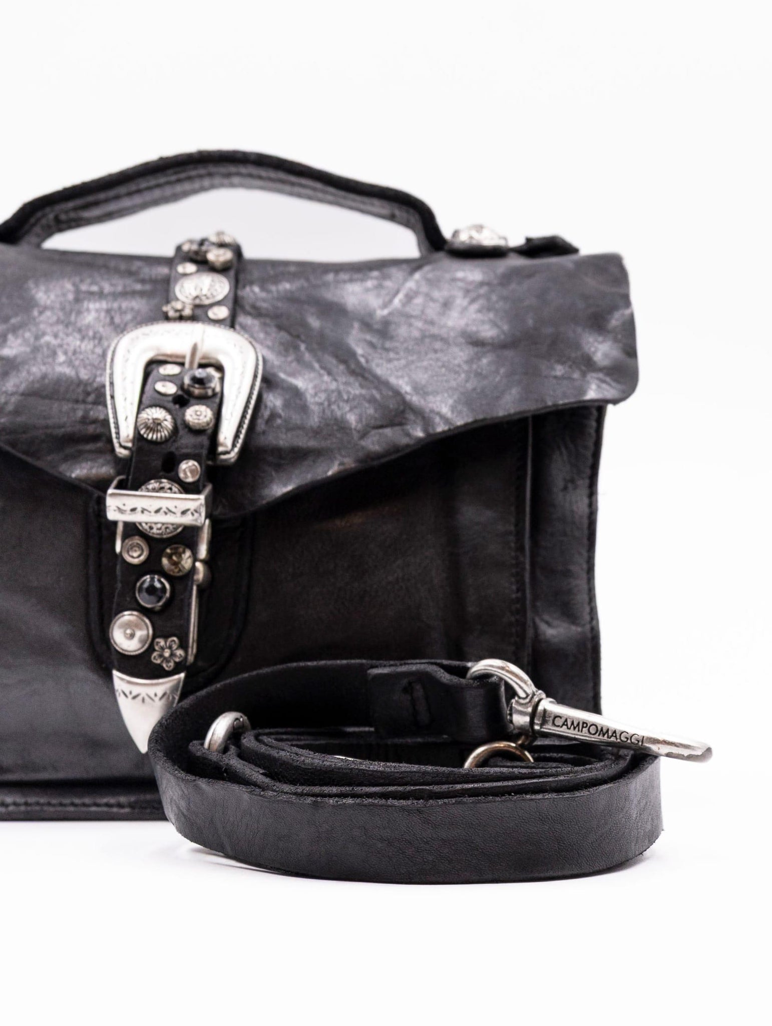 Borsa Porzia Campomaggi con Borchie e Strass in Pelle Nera C042610ND-X2876C0001 Campomaggi