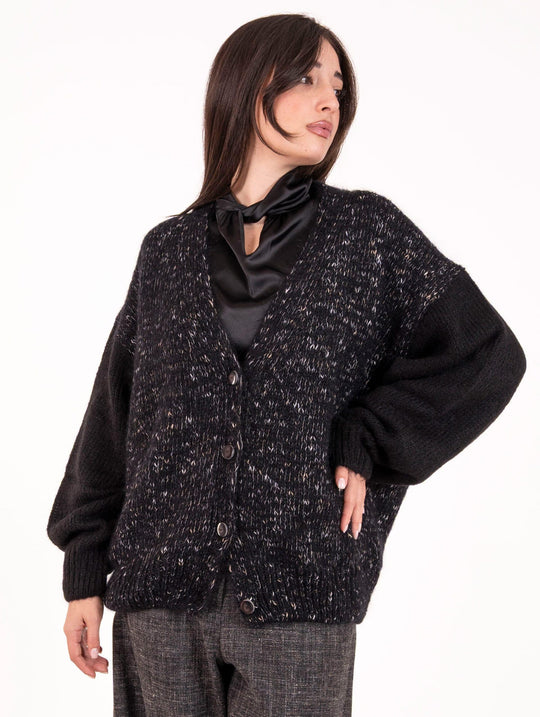 Maxi Cardigan Alisy in Mohair Melange Nero e Bianco