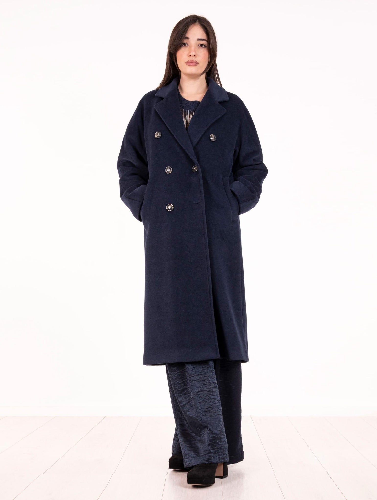 Cappotto Doppiopetto Fourstroke  in Lana e Viscosa Navy 1229BRAMANTE501 Four Stroke