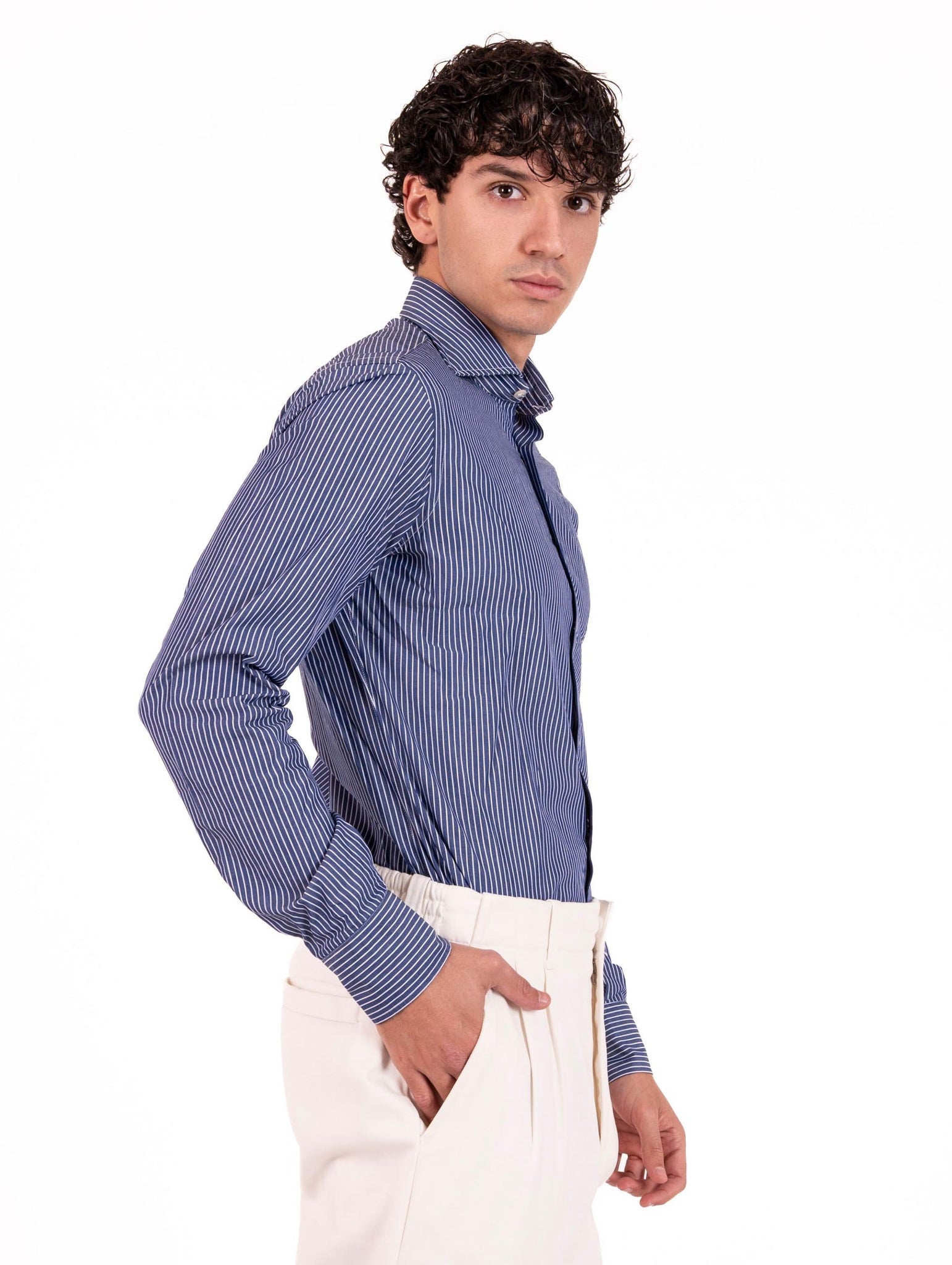 Camicia Borriello Napoli in Cotone a Righe Blu e Bianca 101645 Borriello Napoli