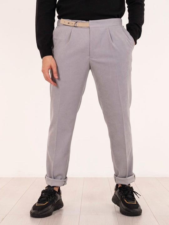 Pantalone Devorè aus technischem Stoff in Perlgrau