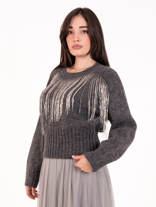Pull Alpha Studio Catene in Lana e Alpaca Grigio