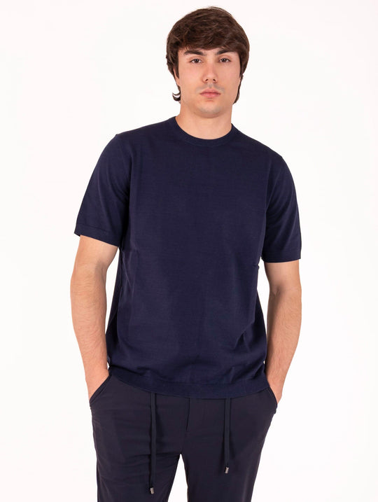 T-Shirt Devore Ice Crepe in Cotone e Seta Blu