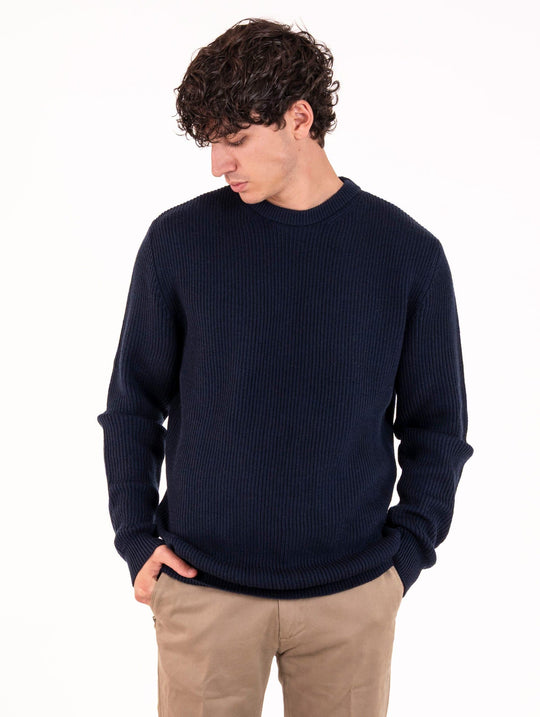 Four Stroke Sweater in Blue Wool