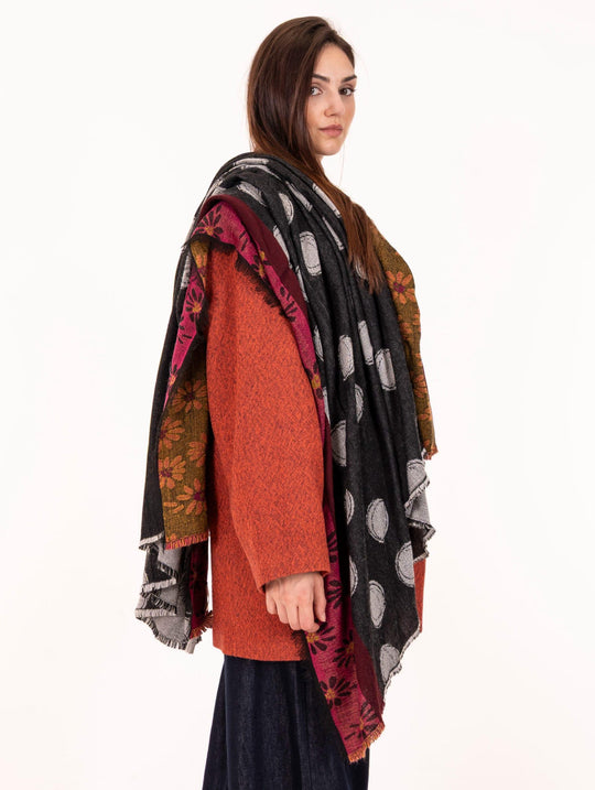 Alessia Santi Scarf Black and Fuchsia Pattern