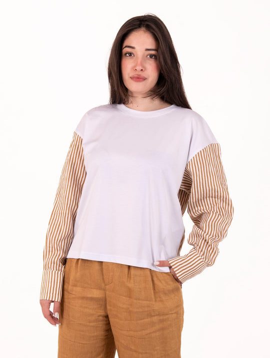 T-shirt White Sand in Cotone Bianca e Ocra